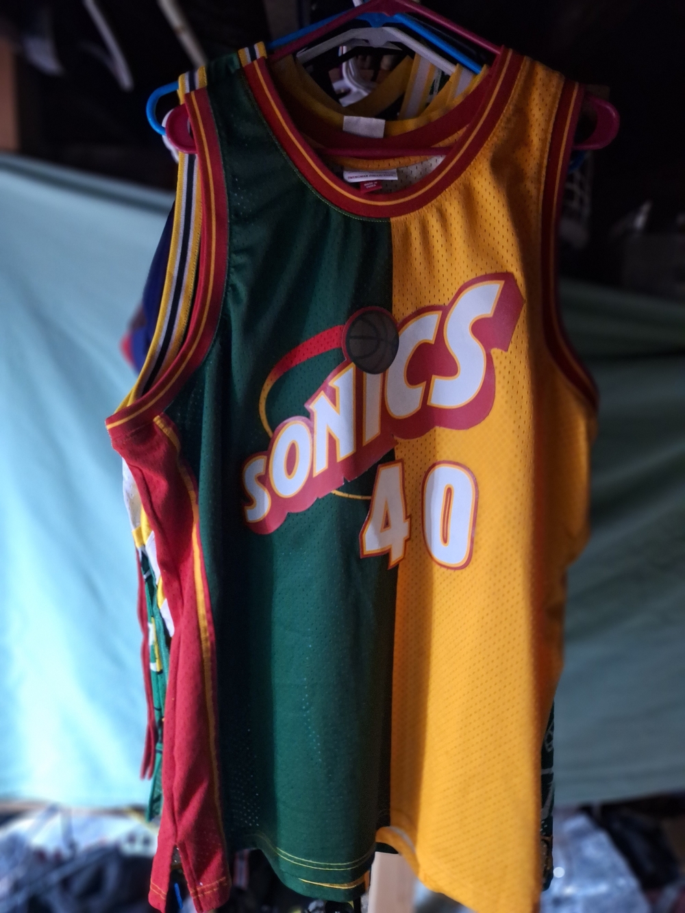 Mitchell & Ness Seattle Supersonics Shawn Kemp Split Green & Yellow #40 Jersey